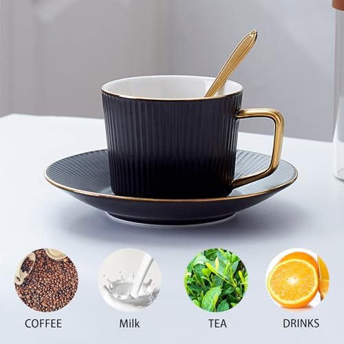 ICHAG Cups and Saucers Set of 6, Coffee Mugs, Tea Cups Set with Bowknot, Tea Set, 18-piece, Cup with 8.4oz, Golden Spoon, For Tea Party, Christmas Gifts, Gifts for Home Office