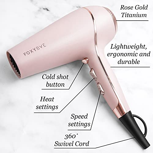 FoxyBae Baby Blush Professional Hair Dryer - Salon Grade Ionic Blow Dryer - Ceramic Tourmaline & Negative Ion