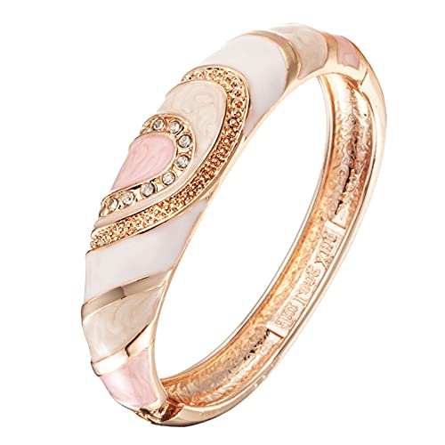 Ivory, Pink, White & God Cloisonne Beautiful Enamel Hinged Cuff Bracelet