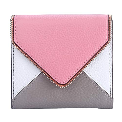 Lavemi RFID Blocking Small Compact Leather Wallets Credit Card Holder Case for Women(Envelope Pink/Gray)