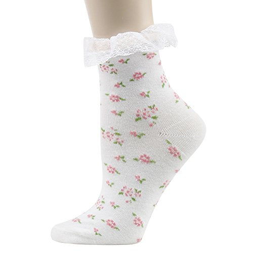 Funcat Womens Lace Ankle Socks Bobby Ruffle Frilly Art Flower Fashion Patterned Lace Top Casual Dress Anklet Socks Special Gift 5 Pairs