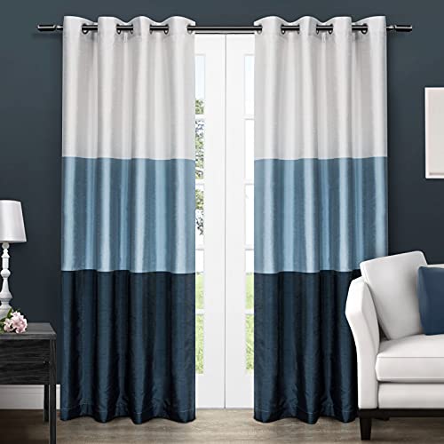 Exclusive Home Chateau Striped Faux Silk Grommet Top Curtain Panel Pair, 54
