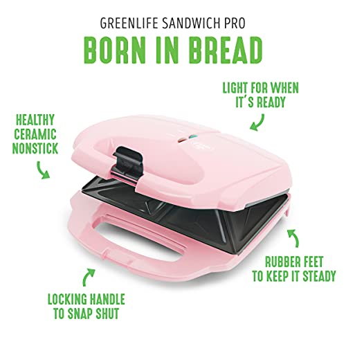 GreenLife CC003740-002 Sandwich Pro Healthy Ceramic Nonstick, Maker, Pink