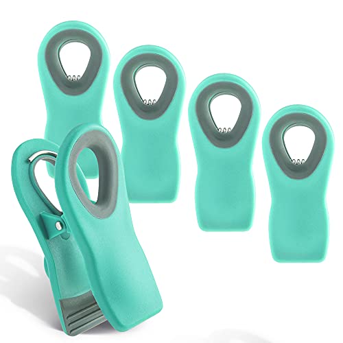 COOK WITH COLOR 5 Pc Chip Bag Clips- Kitchen Clips, Magnetic Chip Clips for Bags, Food Bag Clips with Airtight Seal (Mint Green)