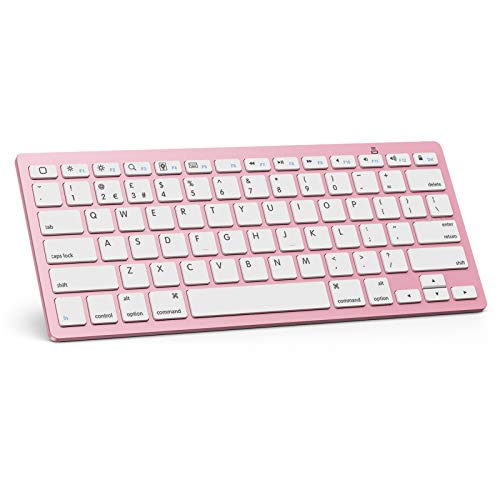 Rose Gold Ultra Slim Bluetooth Keyboard, Pink w/White Keypad