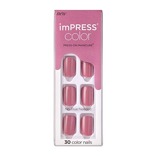 KISS imPRESS Color Press-On Manicure, Gel Nail Kit, PureFit Technology, Short Length, “Petal Pink”, Polish-Free Solid Color Mani, Includes Prep Pad, Mini File, Cuticle Stick, and 30 Fake Nails