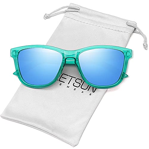 MEETSUN Polarized Sunglasses for Women Men Classic Retro Designer Style (Transparent Blue Frame/Blue Lens, 54)