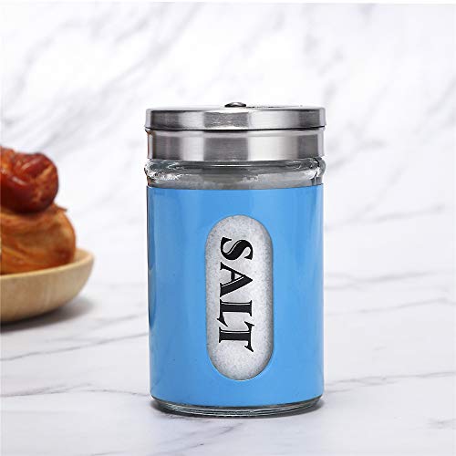 YEEPHENYEEVEE Salt and Pepper Shakers Stainless Steel and Glass Set with Adjustable Pour Holes(Blue)