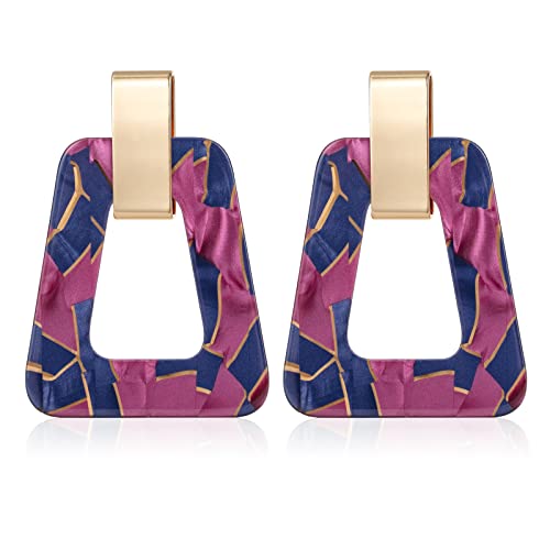 Acrylic Geometric Statement Earrings - Mottled Resin Lightweight Dangle Earrings for Party or Vacation (PURPLE)