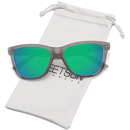 MEETSUN Polarized Sunglasses for Women Men Classic Retro Designer Style (Matte Gray Frame/Green Mirrored, 54)