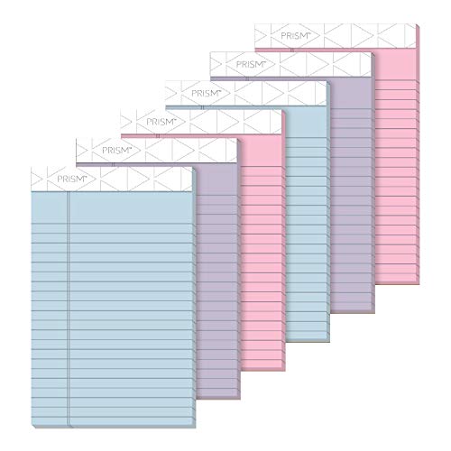 TOPS Prism+ Writing Pads, 5x 8, Perforated, Jr. Legal Ruled, Narrow 1/4 Spacing, Assorted Colors, 2 Each: Pink, Orchid, Blue, 50 Sheets, 6 Pack (63016)