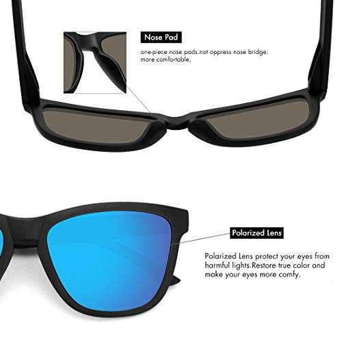 MEETSUN Polarized Sunglasses for Women Men Classic Retro Designer Style UV400 Protection (Matte Black Frame / BLue Mirrored Lens, 54)