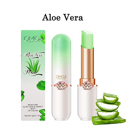 6 Pcs/Set Peach Aloe Vera Strawberry Blueberry Avocado Grape Jelly Lipstick Set Temperature Change Moisturizer flower Lip Stick Long Lasting Nutritious Lip Balm Magic Color Change Lip Gloss