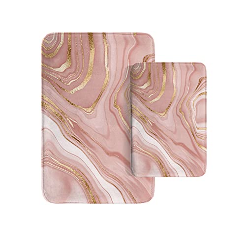 Britimes Marble Pink Bathroom Rug Set of 2,Washable Cover Floor Rug Carpets Floor Bath Mat Bathroom Decorations 16x24 and 20x32 Inches