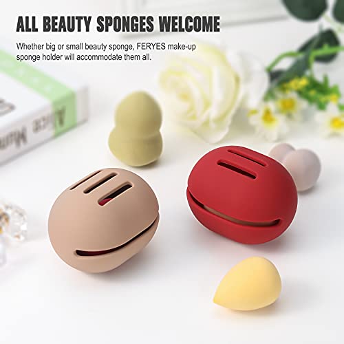 FERYES Makeup Sponge Holder – Shatterproof Eco-Friendly Silicone Beauty Make Up Blender Case for Travel - Khaki