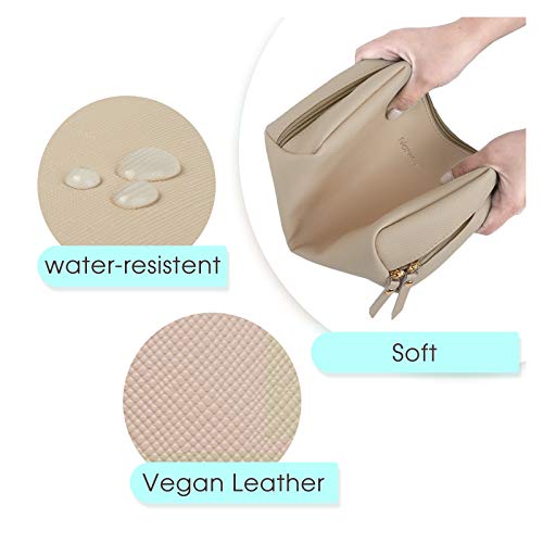 Large Vegan Leather Makeup Bag Zipper Pouch Travel Cosmetic Organizer for Women and Girls (Large, Brown)