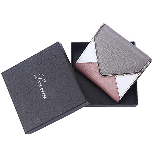 Lavemi RFID Blocking Small Compact Leather Wallets Credit Card Holder Case for Women(Envelope Gray/Dark Pink)