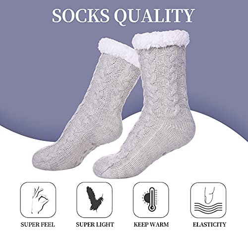 SDBING Women's Winter Super Soft Warm Cozy Fuzzy Fleece-Lined with Grippers Slipper Socks (Beige)