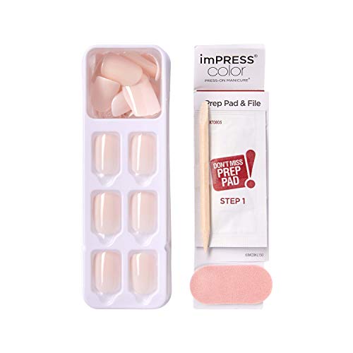 KISS imPRESS Color Press-On Manicure, Gel Nail Kit, PureFit Technology, Short Length, “Point Pink”, Polish-Free Solid Color Mani, Includes Prep Pad, Mini File, Cuticle Stick, and 30 Fake Nails