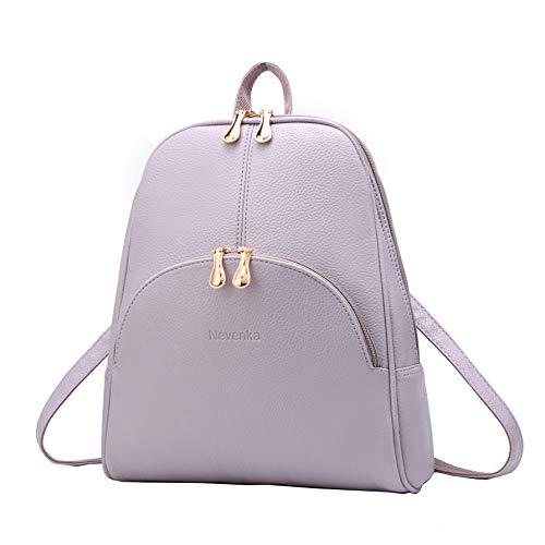 Nevenka Brand Women Bags Backpack Purse PU Leather Zipper Bags Casual Backpacks Shoulder Bags (Light Purple)