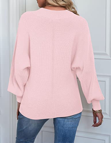 TECREW Womens Long Sleeve Crew Neck Ribbed Knit Solid Color Cozy Pullover Sweater Top, Pink, Small