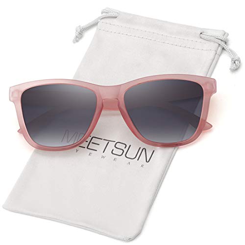 MEETSUN Polarized Sunglasses for Women Men Classic Retro Designer Style (Transparent Pink Frame(Matte)/ Gray Gradient Lens, 54)