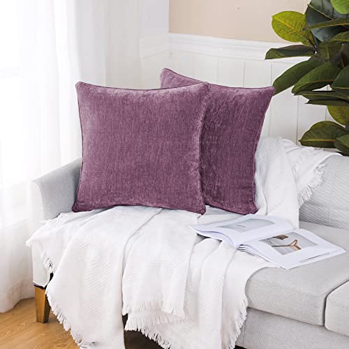 HPUK Cashmere Pillow Covers Pack of 2, Decorative Square Cushion Covers , Set of 2 Couch Pillows for Sofa Couch, Living Room, Bedroom, Office, 18 x 18 inch, Purple