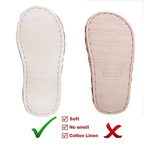 MAGILONA Women Mens Unisex Washable Cotton Open-Toe Home Slippers Indoor Shoes Casual Flax Soft Non-Slip Sole Shoes (5-6.5B/240mm 37-38, Pink)