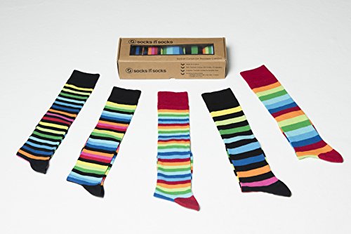 Socks n Socks-Women 5-Pairs Luxury Cotton Colorful Cool Fun Knee high Socks