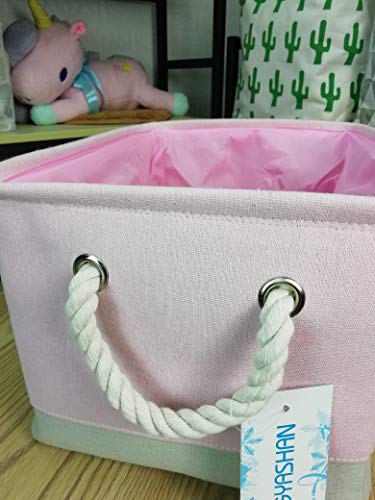 Rectangle Canvas Collapsible Storage Basket w/Handles for Toys, Laundry, Office, Closets (Pink and Green Little Princess)