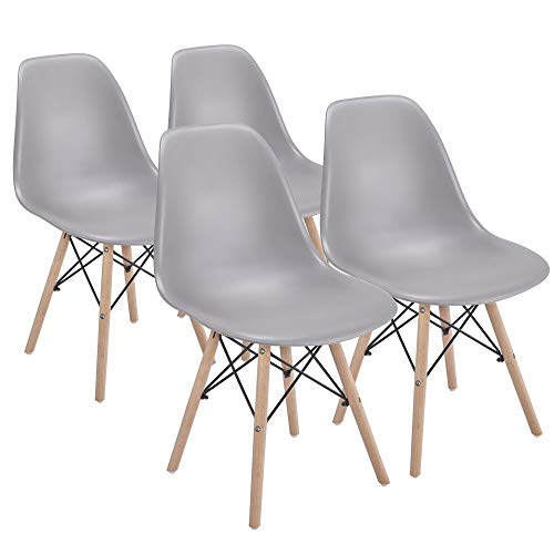 Yaheetech 4PCS Dining Chairs Modern Style Chair Armless Side Chair Shell Eiffel DSW Chairs with Wood Legs and Metal Wires for Kitchen Living Room Leisure Light Gray