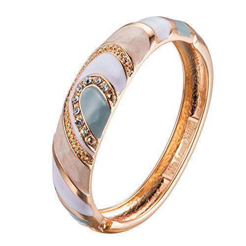UJOY Vintage Cloisonne Bracelet Handcraft Colors Enamel Indian Style Gold Plated Oval Hinge Bangle for Jewelry Gifts 88A26 cream white