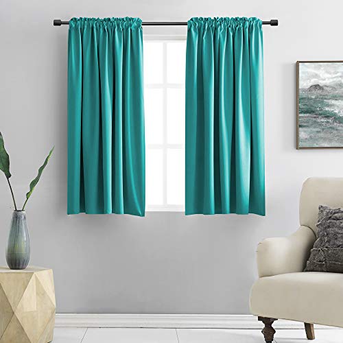 DONREN Teal Rod Pocket Blackout Curtains for Kitchen - Window Treatment Energy Saving Solid Curtains (42 by 45 Inches,2 Panels)