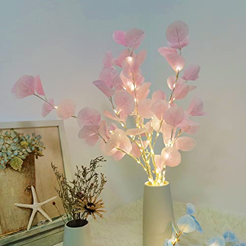 GM G-MORE 30 LED 36 inch Lighted Twig Branch Decorative Artificial Pink Leaves Branches Light Battery Operated Floor Vase Filler for Living Room Home Christmas Wedding Decor Outdoor Indoor (Pink)
