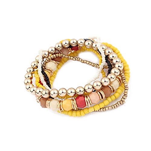 YAZILIND Stackable Bracelets for Women Multilayer Beaded Bracelet Stretch Bangles Bohemian Style(Yellow)
