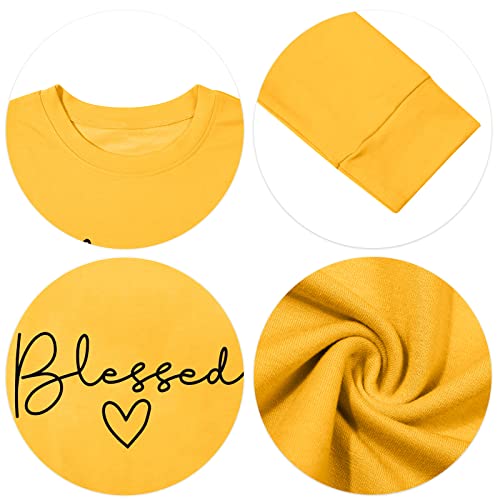 Blessed Sweatshirt for Women Letter Print Lightweight Thanksgiving Pullover Tops Blouse (Yellow, Small)