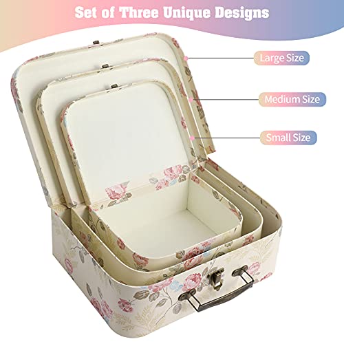 Yellow Floral Set of 3 Paperboard Suitcases Decorative Storage or Gift Boxes with Lids