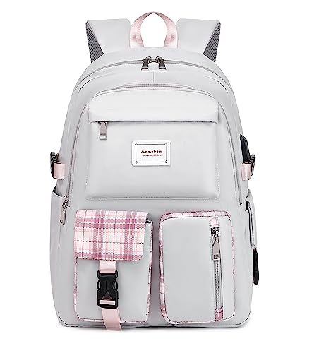 Acmebon Girl Roomy Fashion Laptop Backpack Casual Daily Backpack for Women Grey