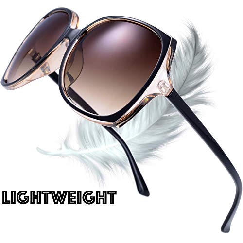 Women's Square Jackie O Cat Eye Hybrid Butterfly Fashion Sunglasses - Exquisite Packaging (727704-Crystal brown/ Black paint, Gradient Brown)