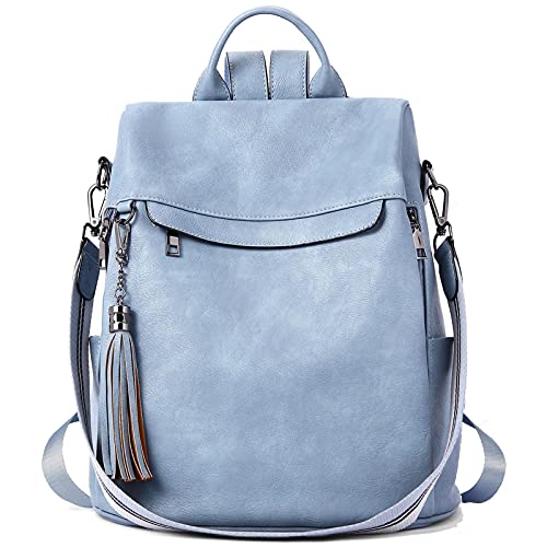 BROMEN Backpack Purse for Women Leather Anti-theft Travel Backpack Fashion Shoulder Bag Retro Blue