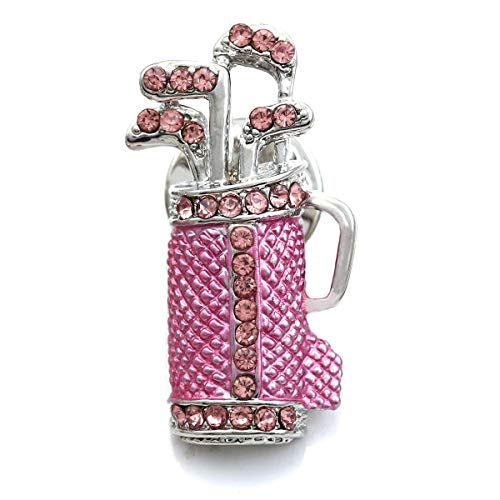 Soulbreezecollection Pink Golf Club Bag Golfer Brooch Pin Rhinestone Sports Jewelry