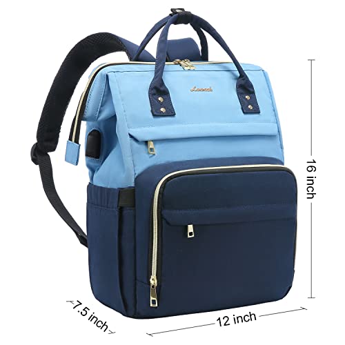 LOVEVOOK Laptop Backpack for Women Travel Business Computer Bag Purse with USB Port Fits 15.6-Inch Laptop, Sky Blue-Dark Blue