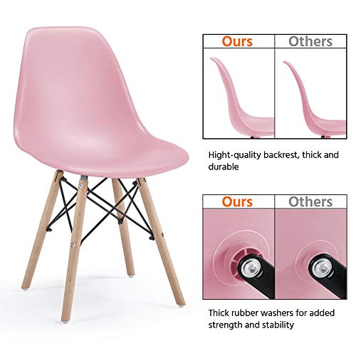 Yaheetech 4PCS Dining Chairs with Beech Wood Legs and Metal Wires Modern Side Shell Eiffel DSW Chairs for Dining Room Living Room Bedroom Kitchen Lounge Reception, Pink