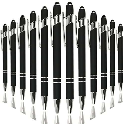 Oddmoal Ballpoint Pen with Stylus Tip, Soft Touch Click Metal Pen, 1.0mm Medium Point, Black Ink, 12 Count(Black)