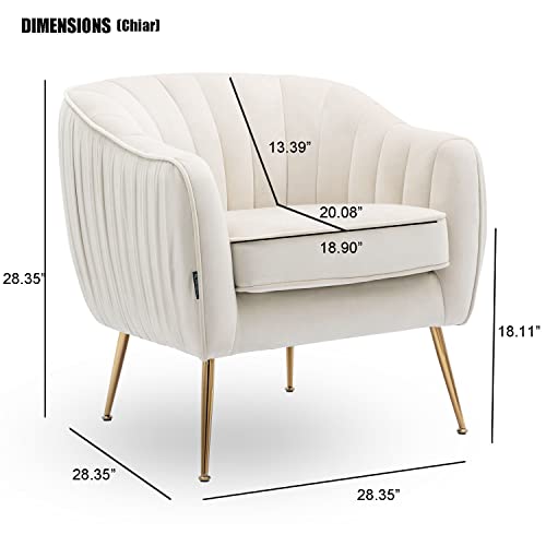 Altrobene Velvet Accent Chair with Ottoman, Living Room Bedroom Chair Set, Modern Barrel Arm Chair and Ottoman Set, Golden Finished, Beige