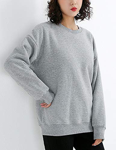 Gihuo Women's Loose Fleece Pullover Sherpa Lined Crewneck Sweatshirt (02 Grey, Large)