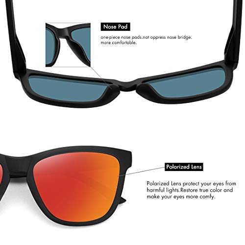 MEETSUN Polarized Sunglasses for Women Men Classic Retro Designer Style UV Protection (Black Frame / Orange Mirrored, 54)