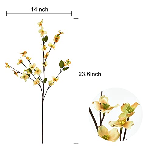 Artflower 6 Pack Artificial Silk Plum Blossom 23.6’’ Fake Plum Flower Stems Faux Cherry Flowers Cherry Blossom Branches Vase Arrangement for Table Centerpieces Home Wedding Party Decoration, Champagne