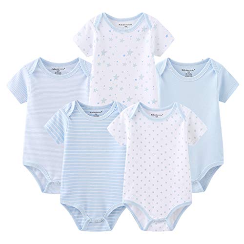 Kiddiezoom Baby Boys Bodysuit Newborn Short Sleeve Baby Clothes Cotton 5-Pack Newborn Baby Clothes