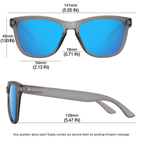 MEETSUN Polarized Sunglasses for Women Men Classic Retro Designer Style (Matte Gray Frame / Blue Mirrored, 54)